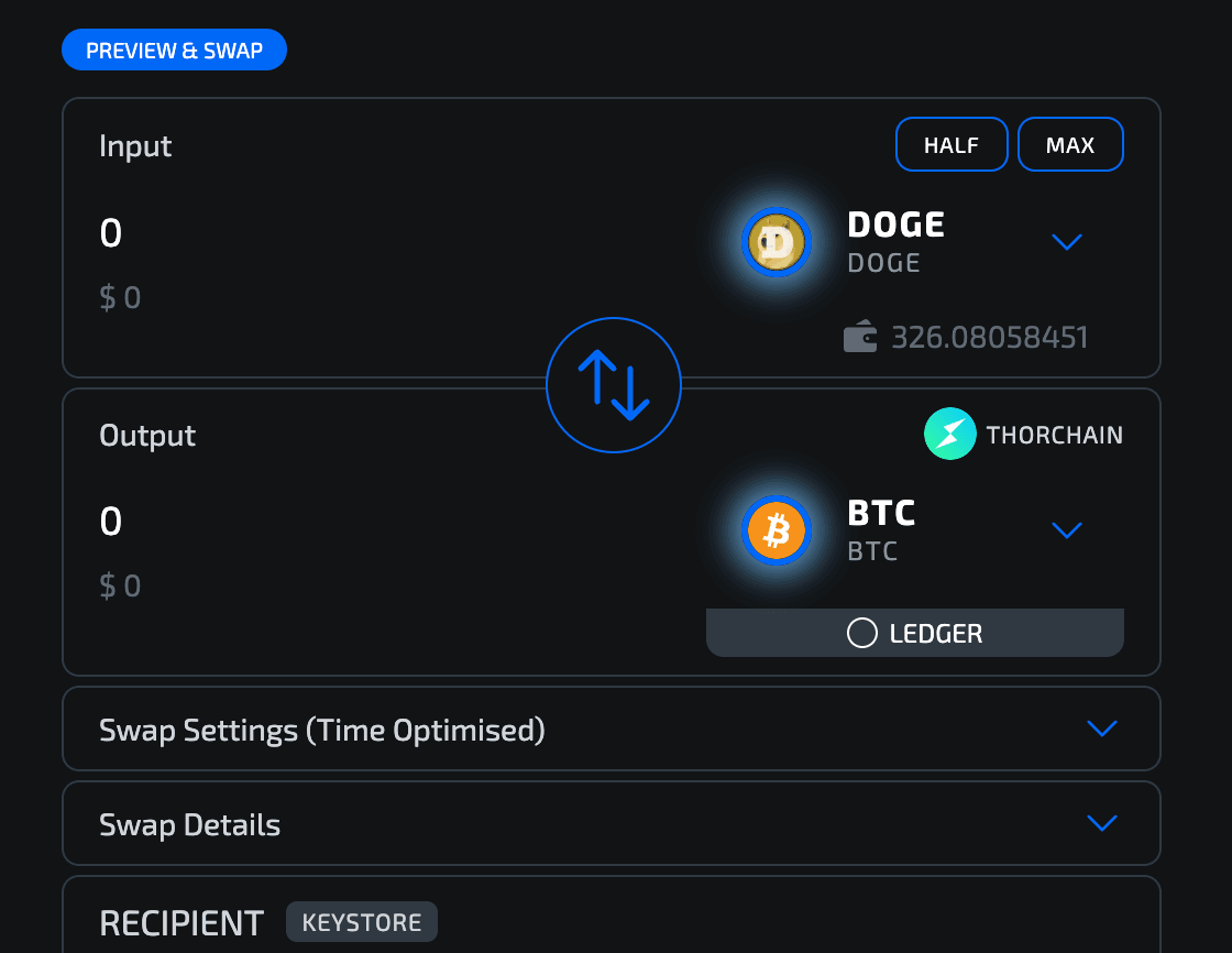 AsgardEX trading interface showing advanced multi-protocol asset trading capabilities